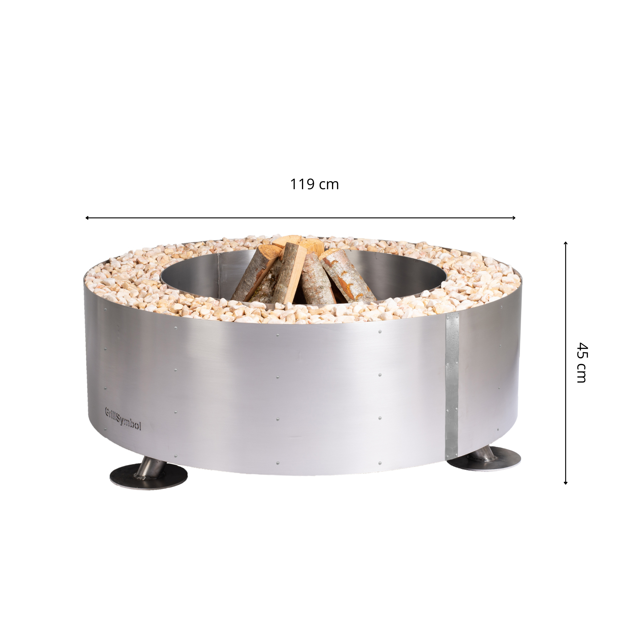 GrillSymbol rostfritt stål eldstad utomhus Luna Silver ø 119 cm GrillSymbol rostfritt stål eldstad utomhus Luna Silver ø 119 cm